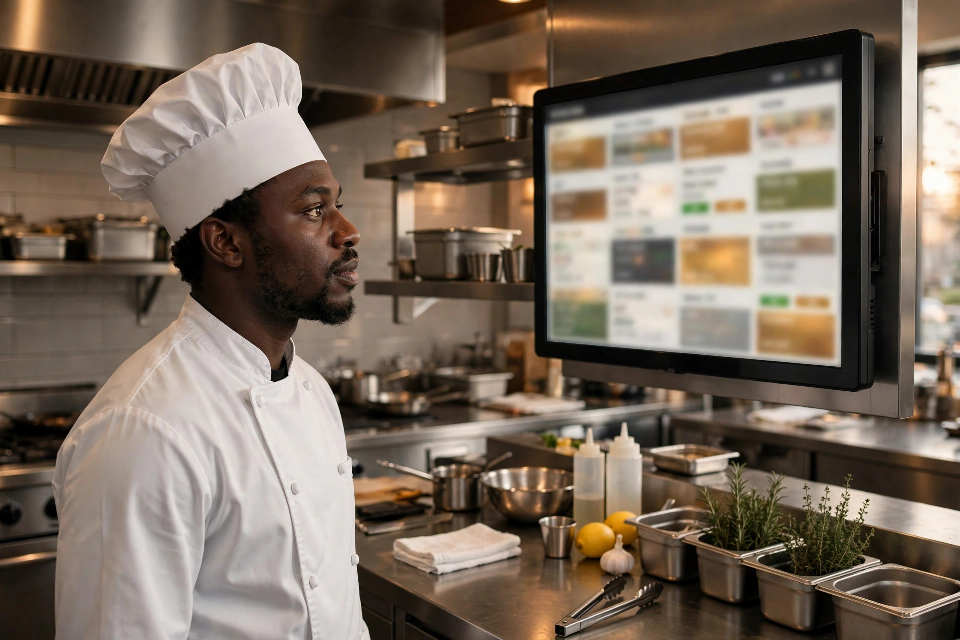 Cook in front of the kitchen display