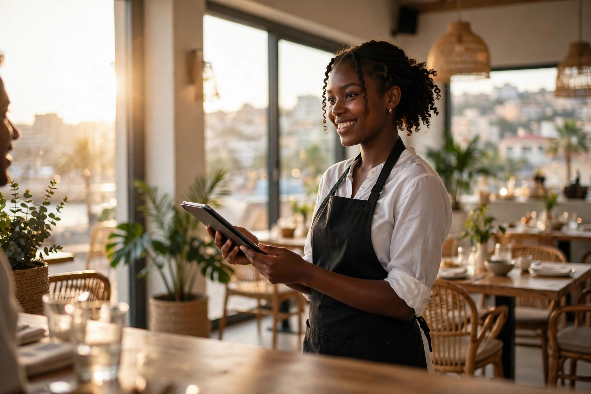 Waitress taking an order on a tablet